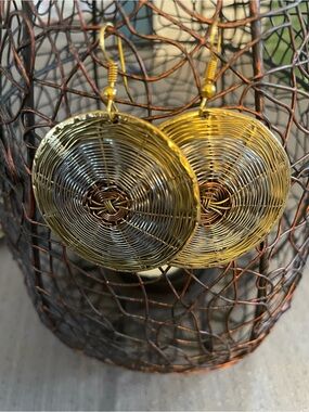 Handmade Copper 3 Toned Woven Disc Drop Earrings